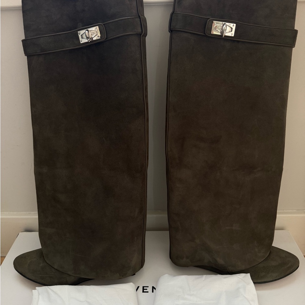Givenchy Dark Brown Suede Knee-High Heeled Boots